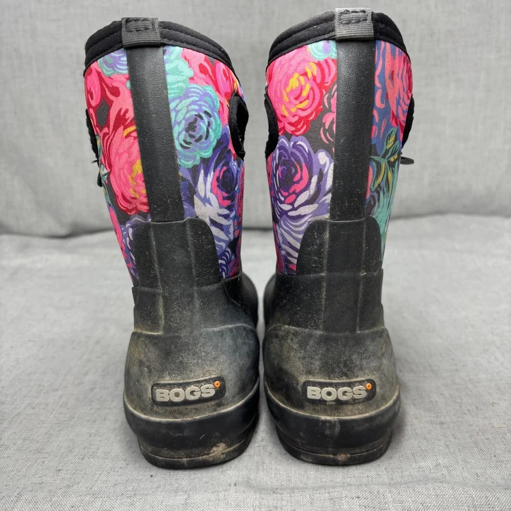 Bogs Classic Mid Floral Waterproof Rain Boots Black Multi Winter Womens Size 8